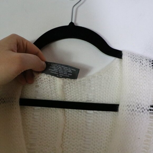 Wooden Ships Open Knit V Neck Sweater Ivory Small Medium Slouchy Wool Mohair - Picture 5 of 7